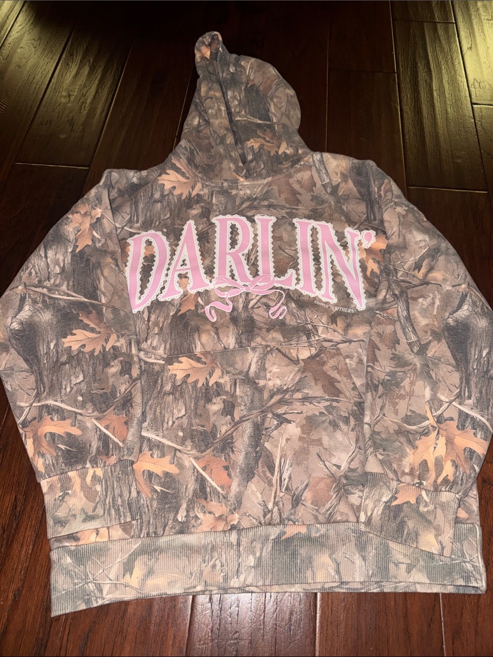 Simply Southern Camo Hoodie with Pink DARLIN' Logo